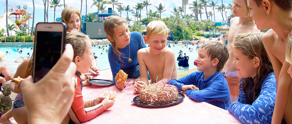 Reserved party space by the wave pool at Wet'n'Wild Hawaii.
