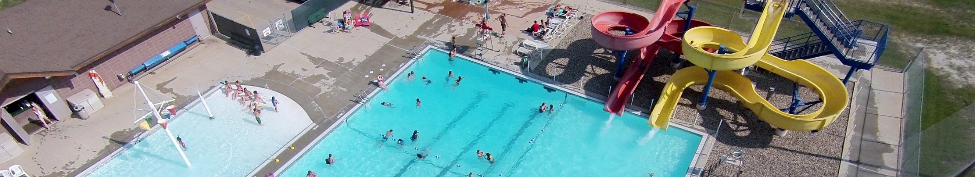 Wild West Water Park outdoor aquatics area in Watford City.